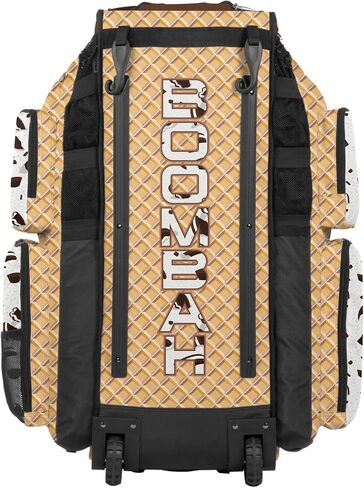 Boombah Superpack XL Rolling Bat Bag - 36" x 16" x 23.5" - Telescopic Handle - Holds 8 Bats - Wheeled Version - Ice Cream Cookies N Creme Gold/Brown/Arctic Gray in Saudi Arabia
