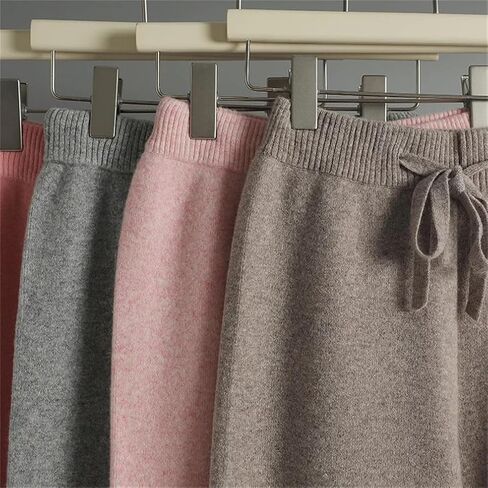 Women High Waist Wool Wide Leg Pants Solid Soft Warm Trousers Wool Knitted Trousers Belt Casual Pants in Saudi Arabia