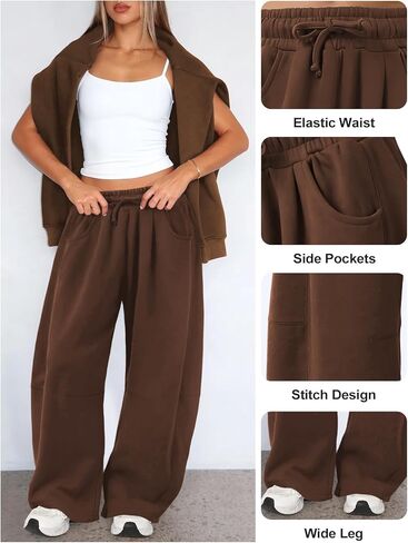 Womens Barrel Sweatpants Wide Leg Sweat Pants for Women Elastic Waisted Drawstring Pants Casual Athletic Fall Clothes in Kuwait