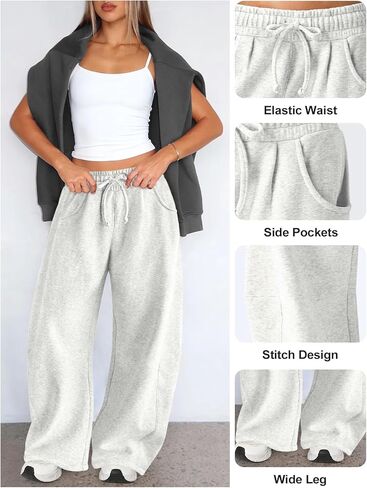 Womens Barrel Sweatpants Wide Leg Sweat Pants for Women Elastic Waisted Drawstring Pants Casual Athletic Fall Clothes in Kuwait