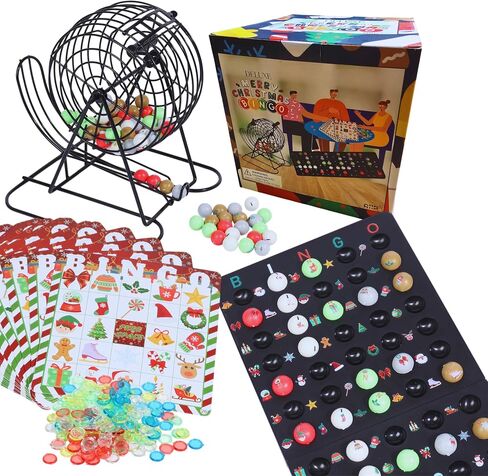 Deluxe Christmas Bingo Set - 8 Inch Metal Cage with Random Ball Selector, 50 Holiday Bingo Cards. Perfect for Family Game Nights, Christmas Parties, Large Groups & Senior Activities. in Saudi Arabia