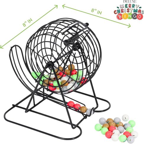 Deluxe Christmas Bingo Set - 8 Inch Metal Cage with Random Ball Selector, 50 Holiday Bingo Cards. Perfect for Family Game Nights, Christmas Parties, Large Groups & Senior Activities. in Saudi Arabia