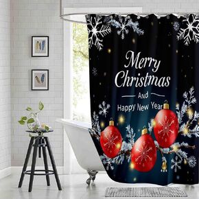 Christmas Holiday Shower Curtain, Navy Blue with Red Ornaments, Snowflake Design, 72 x 78 Inches, Waterproof Polyester in Kuwait