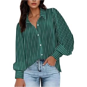 Dress Blouses for Women Business Casual Lantern Long Sleeve Striped Button Down Shirts Office Ladies Dressy Work Tops in Saudi Arabia