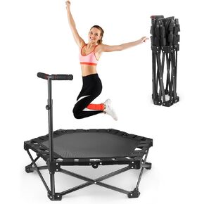 Foldable Mini Trampoline — One-Step Fold & Open, 42" Rebounder Trampoline for Adults & Kids, 450lbs Max Load, Adjustable T-Bar, Indoor & Outdoor Workout in Saudi Arabia