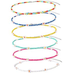 مجموعة GALPADA مكونة من 6 قطع من قلادات الزهور الملونة المزينة بالخرز، قلادات صيفية أنيقة لأسلوب المراهقين لملابس الشاطئ والأزياء اليومية in Kuwait