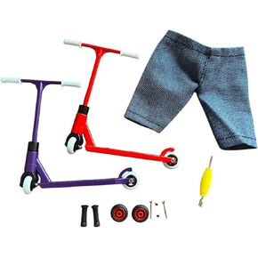 2 Packs Pro Finger Scooter Set, Alloy Mini fingerscooter, Red and Purple, 3.2x3x2.2 inches-Metal Finger Stunt wth fingerpants and Replace Accessories in Saudi Arabia