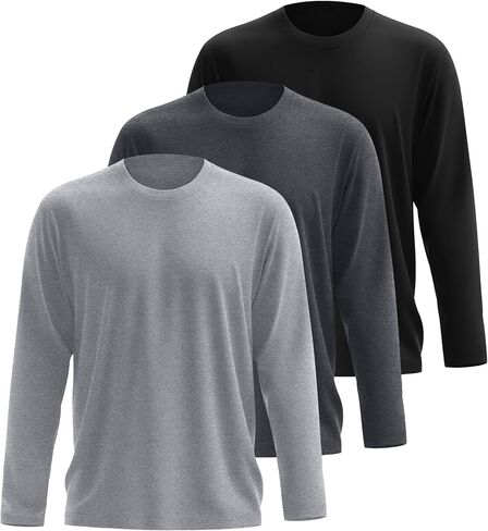 3 Pcs Mens Big and Tall Thermal Shirts Long Sleeve Crew Neck Base Layer Casual Fleece Plus Size Warm Sweatshirts in Saudi Arabia