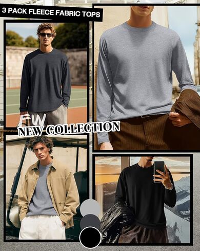 3 Pcs Mens Big and Tall Thermal Shirts Long Sleeve Crew Neck Base Layer Casual Fleece Plus Size Warm Sweatshirts in Saudi Arabia