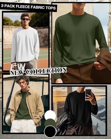 3 Pcs Mens Big and Tall Thermal Shirts Long Sleeve Crew Neck Base Layer Casual Fleece Plus Size Warm Sweatshirts in Saudi Arabia