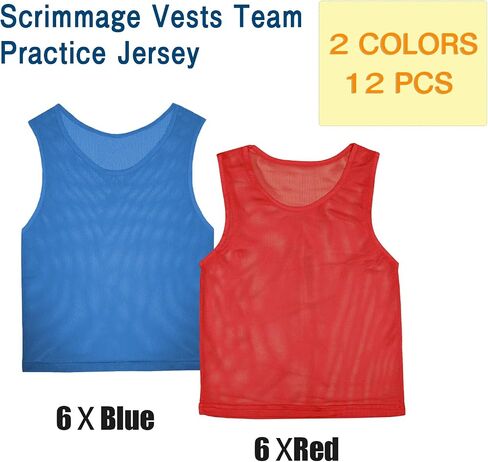12 Pack Pinnies Team Practice Vests for Child Youth Teen Adult, Mesh Scrimmage Jersey for Soccer Football Basketball in Saudi Arabia