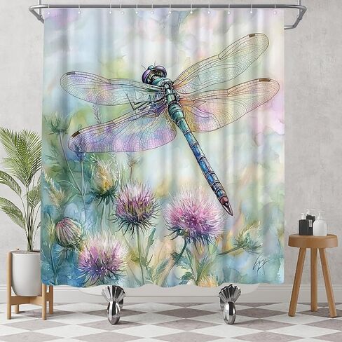 Dragonfly Shower Curtain - Blue and Purple Dandelion Polyester Fabric Shower Curtains for Bathroom Decor with Hooks, 72x72 Inch in Saudi Arabia