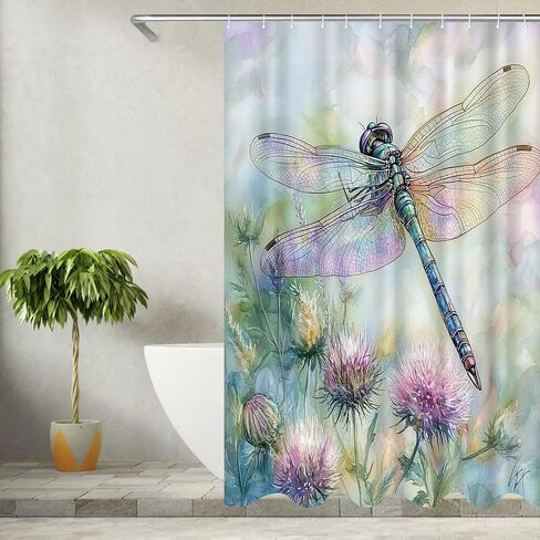 Dragonfly Shower Curtain - Blue and Purple Dandelion Polyester Fabric Shower Curtains for Bathroom Decor with Hooks, 72x72 Inch in Saudi Arabia