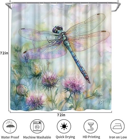 Dragonfly Shower Curtain - Blue and Purple Dandelion Polyester Fabric Shower Curtains for Bathroom Decor with Hooks, 72x72 Inch in Saudi Arabia