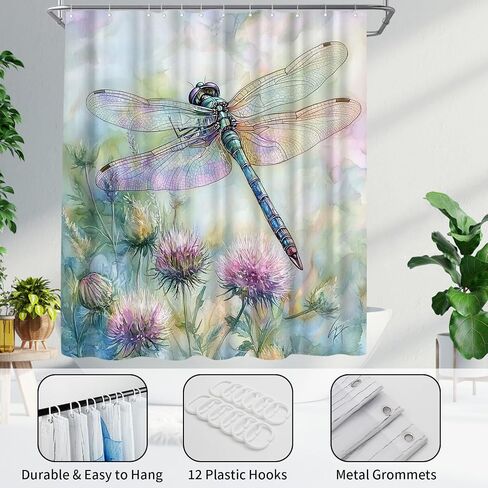 Dragonfly Shower Curtain - Blue and Purple Dandelion Polyester Fabric Shower Curtains for Bathroom Decor with Hooks, 72x72 Inch in Saudi Arabia