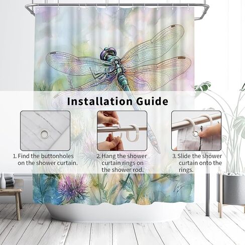 Dragonfly Shower Curtain - Blue and Purple Dandelion Polyester Fabric Shower Curtains for Bathroom Decor with Hooks, 72x72 Inch in Saudi Arabia