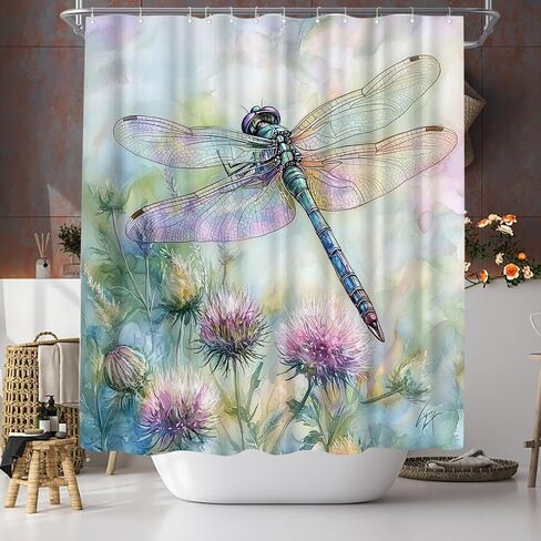 Dragonfly Shower Curtain - Blue and Purple Dandelion Polyester Fabric Shower Curtains for Bathroom Decor with Hooks, 72x72 Inch in Saudi Arabia
