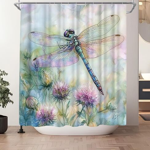 Dragonfly Shower Curtain - Blue and Purple Dandelion Polyester Fabric Shower Curtains for Bathroom Decor with Hooks, 72x72 Inch in Saudi Arabia