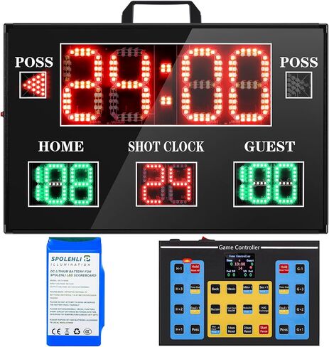 لوحة نتائج إلكترونية كبيرة مطورة لعام 2025 مع وحدة تحكم LCD لاسلكية RF - شاشة LED كبيرة مقاس 22.4 × 14.6، ورؤية تبلغ 100 قدم، وخيارات طاقة مزدوجة، وتحكم مرن في التوقيت للألعاب الرياضية الداخلية والخارجية in Kuwait