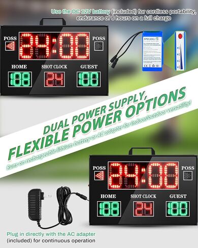 لوحة نتائج إلكترونية كبيرة مطورة لعام 2025 مع وحدة تحكم LCD لاسلكية RF - شاشة LED كبيرة مقاس 22.4 × 14.6، ورؤية تبلغ 100 قدم، وخيارات طاقة مزدوجة، وتحكم مرن في التوقيت للألعاب الرياضية الداخلية والخارجية in Kuwait