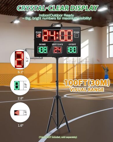 لوحة نتائج إلكترونية كبيرة مطورة لعام 2025 مع وحدة تحكم LCD لاسلكية RF - شاشة LED كبيرة مقاس 22.4 × 14.6، ورؤية تبلغ 100 قدم، وخيارات طاقة مزدوجة، وتحكم مرن في التوقيت للألعاب الرياضية الداخلية والخارجية in Kuwait