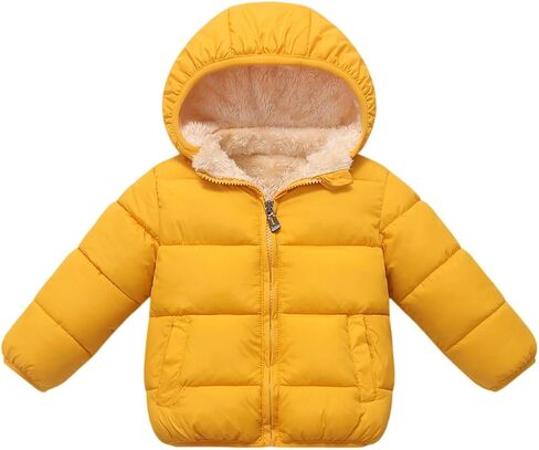 Boys Winter Coat Loose Parka Puffer Down Jackets Cute Zip Up Fall Coat Fleece With Hood Quilted Clothes With Pockets in Saudi Arabia