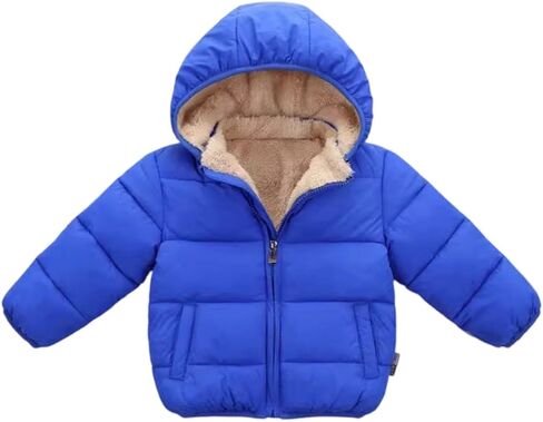 Boys Winter Coat Loose Parka Puffer Down Jackets Cute Zip Up Fall Coat Fleece With Hood Quilted Clothes With Pockets in Saudi Arabia