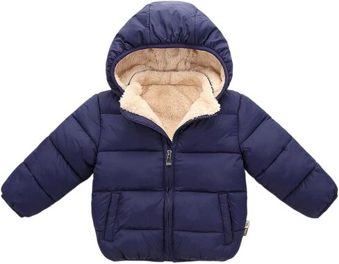 Boys Winter Coat Loose Parka Puffer Down Jackets Cute Zip Up Fall Coat Fleece With Hood Quilted Clothes With Pockets in Saudi Arabia