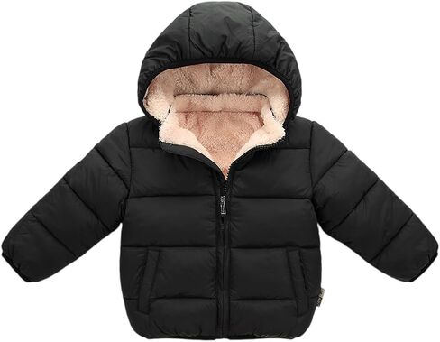Boys Winter Coat Loose Parka Puffer Down Jackets Cute Zip Up Fall Coat Fleece With Hood Quilted Clothes With Pockets in Saudi Arabia