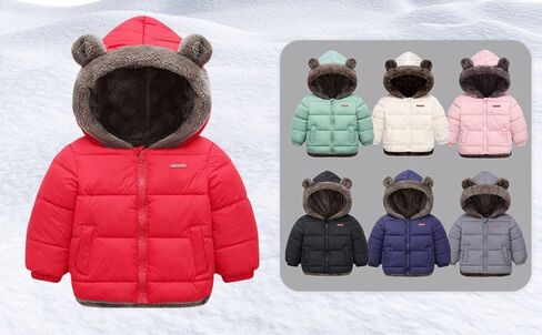 Coat For Kids Warm Winter Parka Down Jackets Puffy Zip Up Casual Coat Sherpa Lined With Fur Hood Quilted Outfit Pocket in Kuwait