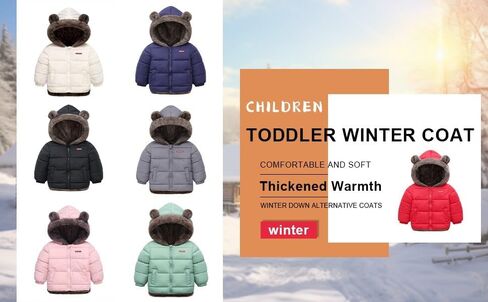 Coat For Kids Warm Winter Parka Down Jackets Puffy Zip Up Casual Coat Sherpa Lined With Fur Hood Quilted Outfit Pocket in Kuwait