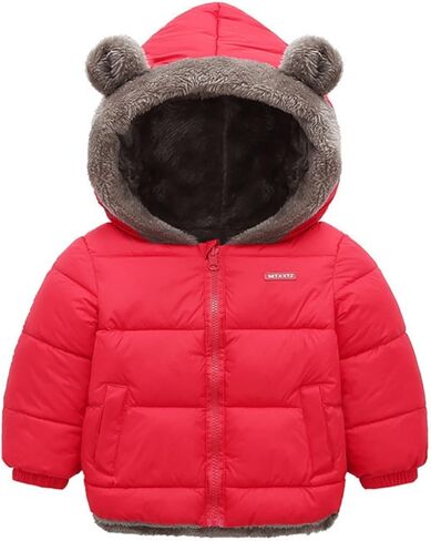 Coat For Kids Warm Winter Parka Down Jackets Puffy Zip Up Casual Coat Sherpa Lined With Fur Hood Quilted Outfit Pocket in Kuwait