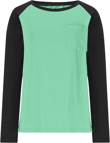 Womens Baseball Style Long Sleeve Raglan Jersey Shirt Fall Casual Crewneck Pocket Color Block Tunic Tops for Leggings in Saudi Arabia