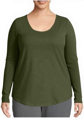 Fall Tops for Women Plus Size Scoop Neck Long Sleeve Solid Color Basic Tee Shirts Loose Fit Oversized T Shirts Blouse in Saudi Arabia