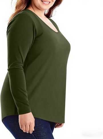 Fall Tops for Women Plus Size Scoop Neck Long Sleeve Solid Color Basic Tee Shirts Loose Fit Oversized T Shirts Blouse in Saudi Arabia