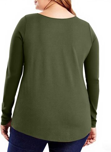 Fall Tops for Women Plus Size Scoop Neck Long Sleeve Solid Color Basic Tee Shirts Loose Fit Oversized T Shirts Blouse in Saudi Arabia