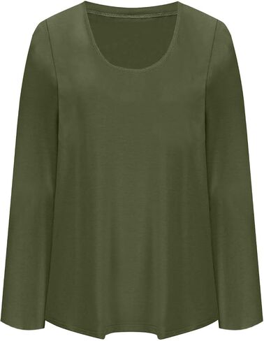 Fall Tops for Women Plus Size Scoop Neck Long Sleeve Solid Color Basic Tee Shirts Loose Fit Oversized T Shirts Blouse in Saudi Arabia