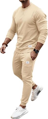PLEPAN Men's 2 Piece Sweatsuit Lightweight Long Sleeve Crewneck Pullover Jogger Matching Sets Casual Outfits Tracksuit in Kuwait
