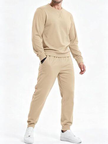 PLEPAN Men's 2 Piece Sweatsuit Lightweight Long Sleeve Crewneck Pullover Jogger Matching Sets Casual Outfits Tracksuit in Kuwait