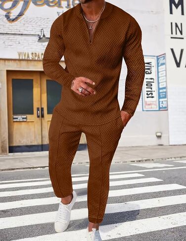 Bealin بدلات رياضية رجالي مكونة من قطعتين قمصان بولو بسحاب وأكمام طويلة وسراويل رياضية مزخرفة ملابس رياضية غير رسمية in Kuwait