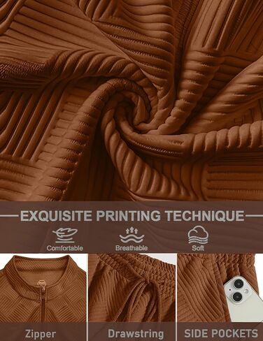 Bealin بدلات رياضية رجالي مكونة من قطعتين قمصان بولو بسحاب وأكمام طويلة وسراويل رياضية مزخرفة ملابس رياضية غير رسمية in Kuwait