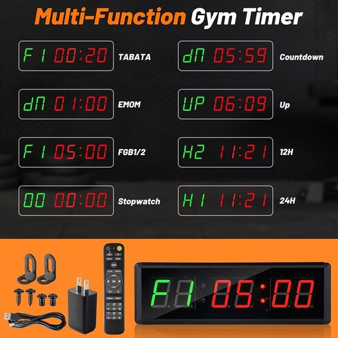 Upgraded LED Gym Timer Clock for Home Gym | Gym Interval Workout | 5 Display Modes| Count Down & Up | Stopwatch | Workout Clock for Boxing/EMOM/Tabata/FBG/Stopwatch Fitness Times in Saudi Arabia