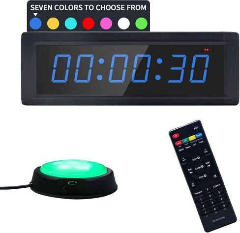 Gym Timer Clock with Remote Control & Push Button,7 RGB Color, Programmable Interval Timer, Countdown/Up Stopwatch,Wall Clock for Home Gym Garage,Portable Training Accessories(Battery) in Kuwait
