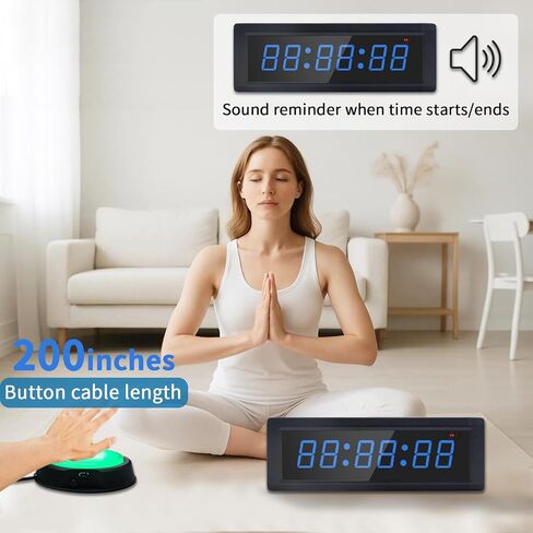 Gym Timer Clock with Remote Control & Push Button,7 RGB Color, Programmable Interval Timer, Countdown/Up Stopwatch,Wall Clock for Home Gym Garage,Portable Training Accessories(Battery) in Kuwait