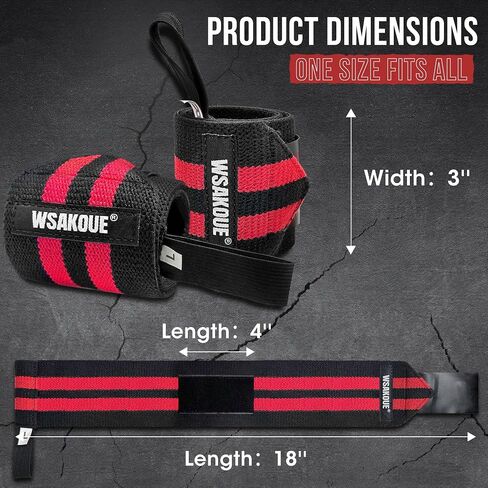 WSAKOUE Weightlifting Wrist Wraps - 18" Professional Wrist Support with Heavy-Duty Thumb Loop for Powerlifting, Bench Press & Strength Training- Adjustable Gym Wrist Straps for Men & Women in Saudi Arabia