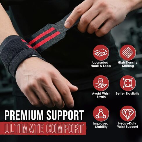 WSAKOUE Weightlifting Wrist Wraps - 18" Professional Wrist Support with Heavy-Duty Thumb Loop for Powerlifting, Bench Press & Strength Training- Adjustable Gym Wrist Straps for Men & Women in Saudi Arabia