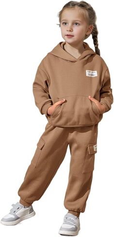 Girl's Tracksuit Pullover Athletic Hoodie Sweatshirts and Jogger Sweatpant Set Sportswear Clothing Set for 4-7Y in Kuwait