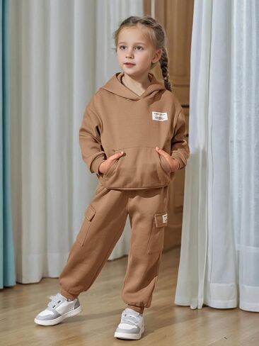 Girl's Tracksuit Pullover Athletic Hoodie Sweatshirts and Jogger Sweatpant Set Sportswear Clothing Set for 4-7Y in Kuwait