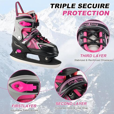 زلاجات ثلجية قابلة للتعديل للأطفال الأولاد والبنات، 4 مقاسات قابلة للتعديل، بطانة دافئة ومريحة للمبتدئين من سن 3 إلى 12 سنة، أحذية تزلج في الهواء الطلق وحلبة التزلج على الجليد in Kuwait