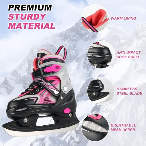 زلاجات ثلجية قابلة للتعديل للأطفال الأولاد والبنات، 4 مقاسات قابلة للتعديل، بطانة دافئة ومريحة للمبتدئين من سن 3 إلى 12 سنة، أحذية تزلج في الهواء الطلق وحلبة التزلج على الجليد in Kuwait